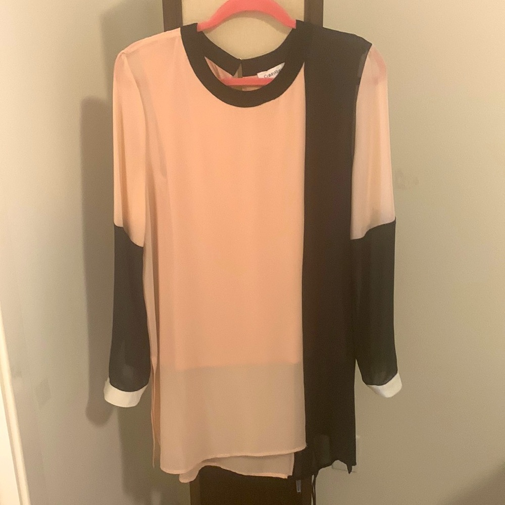 Calvin Klein Color Block Chiffon Tunic Black/Pink… - image 1